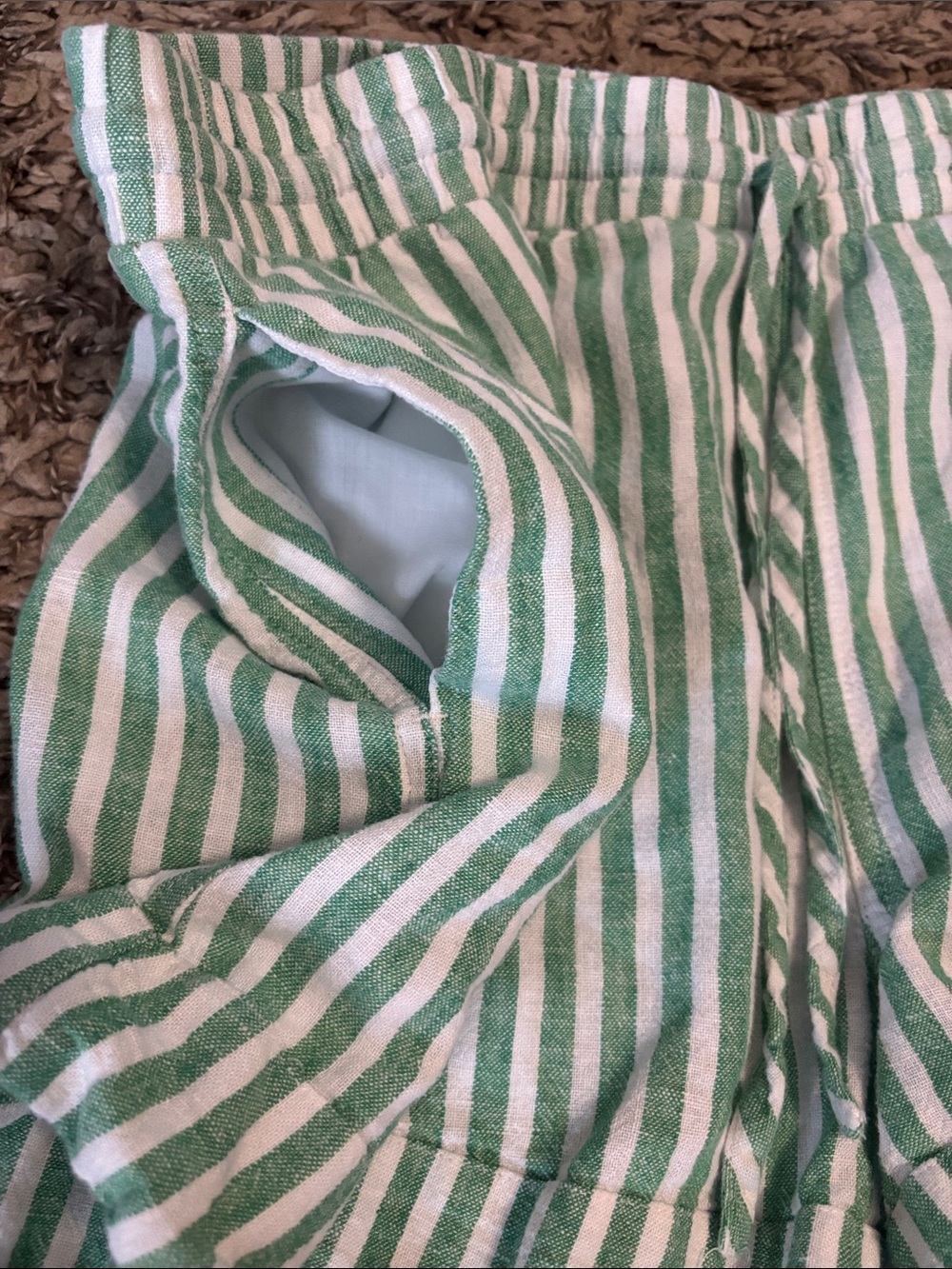 Universal Thread Green and White Striped Drawstring Linen blend Shorts. - Picture 5 of 12